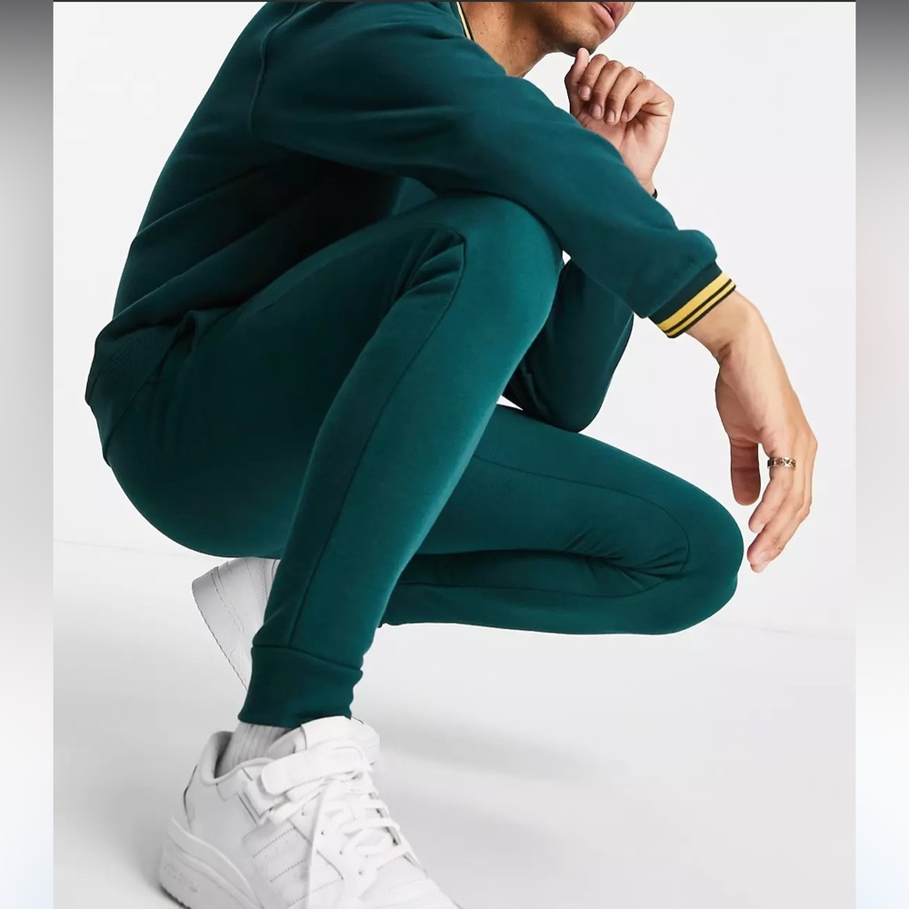 River Island Green muscle fit fleece joggers Sweatpants RI branded men's Small